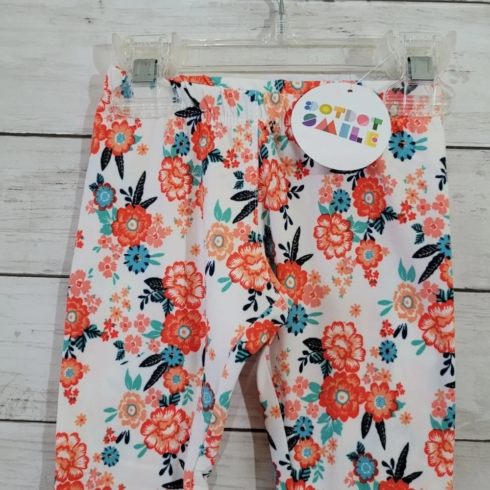 BNWT DOT‎ DOT SMILE Baby Girl White Orange Floral Buttery Soft Leggings Size 2T